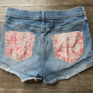 Hollister Blue Jean Shorts with Red Paisley Pockets